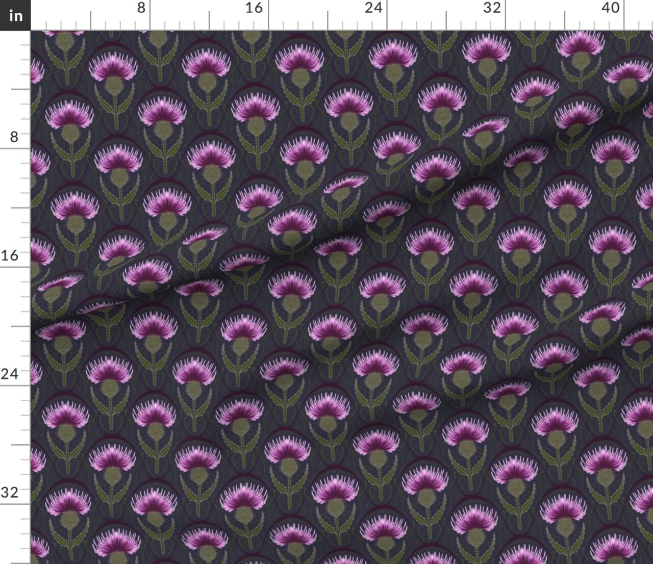 Art Nouveau Medium Scale Botanicals Thistle Dark Blue Purple Custom Printed Fabric by Spoonflower Various Fabrics by the Yard or Fat Quarter